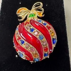 Vintage 1960's Christmas Bulb Ornament With Bow Brooch Pin and Pendent Gd Condit